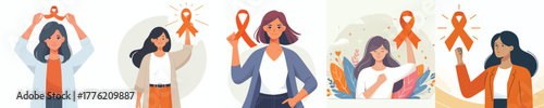 vector of a woman holding an orange ribbon