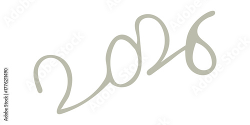 The number '2026' rendered in a single, continuous, thin, handwritten-style line, in a subtle, muted light gray or taupe color, with graceful, flowing, script-like curves, creating a delicate, elegant