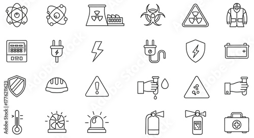 Safety and Hazard Outline Icons: A Collection of Warning Symbols.