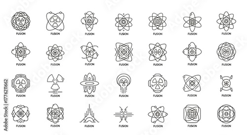 Collection of Fusion Energy and Radiation Hazard Symbol Icons.