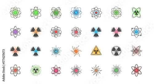Collection of Colorful Science and Radiation Icons.