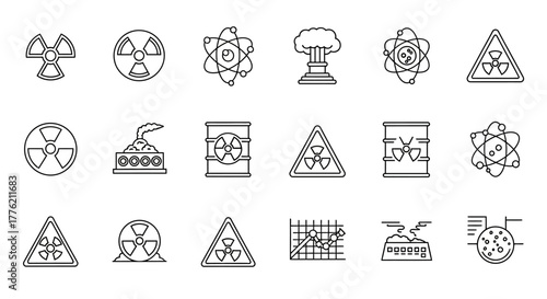 Collection of Nuclear and Scientific Hazard Outline Icons.