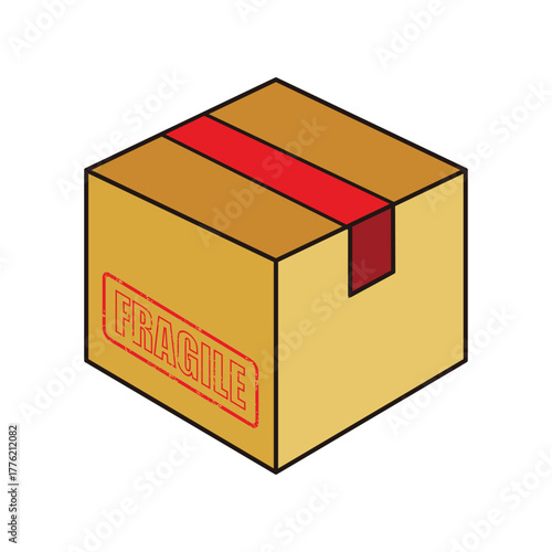 Illusration of small brown sealed box with fragile stickers