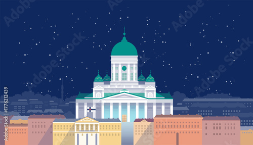 Helsinki city illustration - modern flat vector illustration for background, wallpaper, greeting card