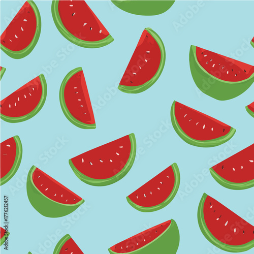 Seamless vector pattern of watermelon slices and whole watermelons