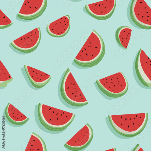 Seamless vector pattern of watermelon slices and whole watermelons