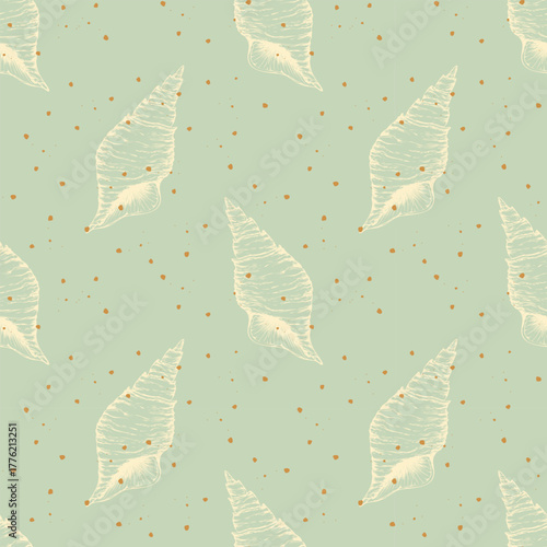 Pastel pattern with sea shells hand drawn sketch , mollusks.Tropical beach shells. Marine vibe.