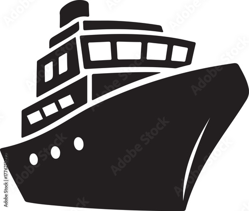 Minimalist Black Cruise Ship or Luxury Yacht Icon Vector