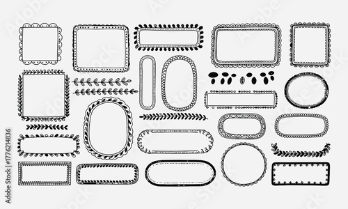 Collection of Hand-Drawn Decorative Borders and Frames for Design Projects