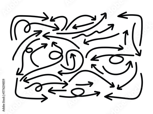 Chaotic black arrows icon on white background. Abstract arrow pattern with dynamic motion symbol. vector illustration.