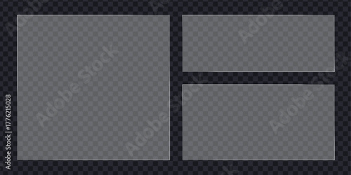 Set of glass plate on transparent background. clear glass showcase, realistic transparent window mockup symbol. vector illustration.