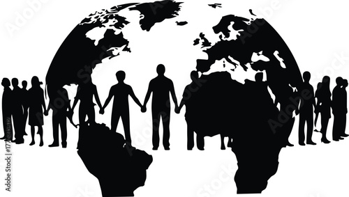 Group of people standing together in silhouette representing teamwork unity and togetherness concept