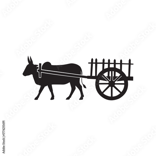 Ox Cart Silhouette Vector Illustration – Traditional Bullock Cart Design for Agriculture and Village Themes