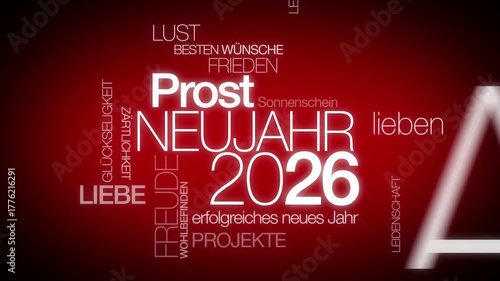 Prost Neujahr 2026 internationalen tag cloud Frohes neues Jahr wörter text bunt	