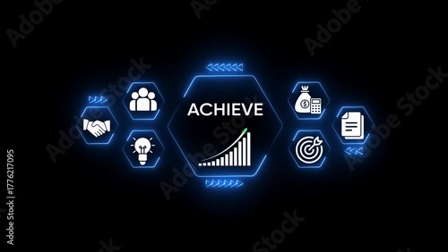Fotografi Business achievement concept with icons for teamwork finance idea target and gro