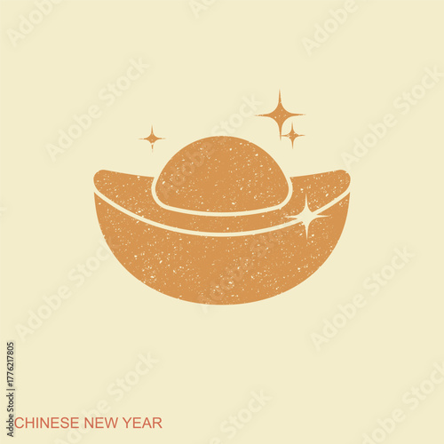 Flat icon of traditional Chinese gold ingot yuanbao. Simple vector illustration symbolizing wealth and prosperity for Chinese New Year and festive design projects.