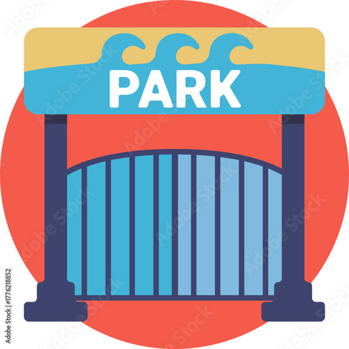 Entrance gate to a water park with turnstiles or barriers.