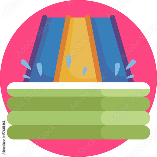 A twisting water slide for guests to slide down into a pool.