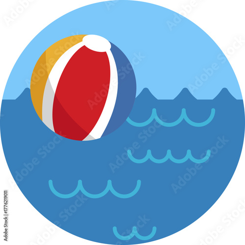 Colorful beach ball floating in water, perfect for summer fun at a water park.