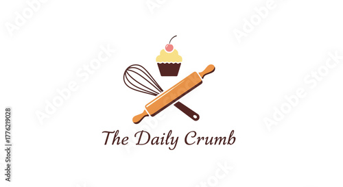 Bakery Cupcake Logo Vector – Cake Company and Pastry Shop Branding Design - Cake Shop Logo Vector – Bakery Homemade Bread Label and Dessert