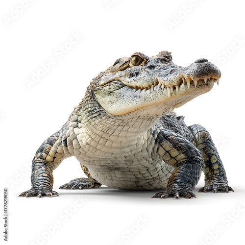 Alert Crocodile: A formidable crocodile, its reptilian gaze fixed forward. Its textured skin and powerful stance convey a sense of primal strength and ancient lineage. 