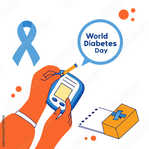 Hands using glucose meter for World Diabetes Day awareness  