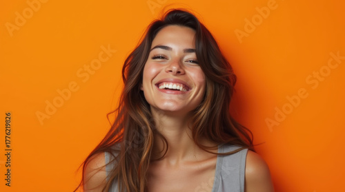 Bright Portrait of Happy Woman in Colorful Mood.