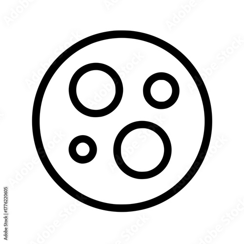 Abstract space planet icon with craters outline isolated graphic
