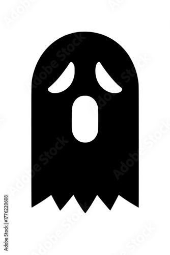 Sad minimalist black ghost character on textured beige backdrop
