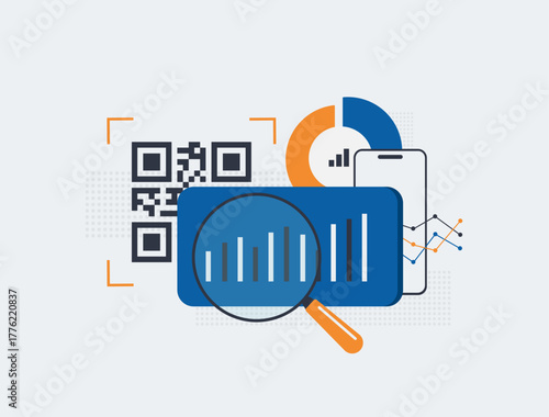 QR code tracking concept for digital marketing analytics, mobile campaigns. QR code analytics with user behavior analysis helping businesses measure engagement and optimize conversion rates