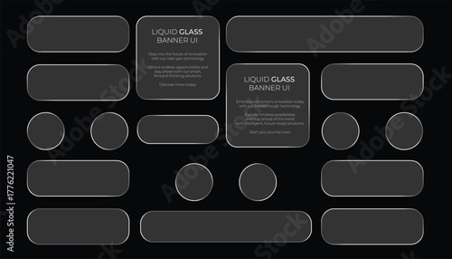 Liquid Glass UI Banner With Rectangles And Circles On Black Background