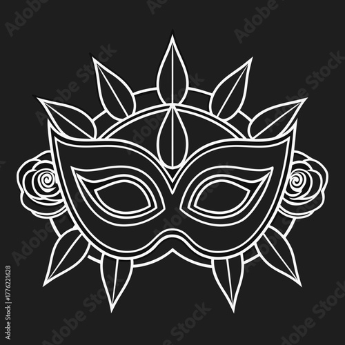 Mystery Unveiled: Intricate mask with floral details, symbolizing intrigue and artistry, set against a dark backdrop.