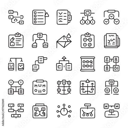 Hand Drawn Flowchart and Organization Icons Set diagram process