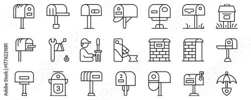 Mailbox icons set, vector line style for web design, creative projects or marketing material, for receiving messages, letters, and communications