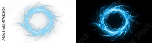 Burning ring. Magic energy ring light swirl. Glowing blue circle with fiery aura. Twirl luminous background design.  Fiery circle. PNG, Science fiction. 光