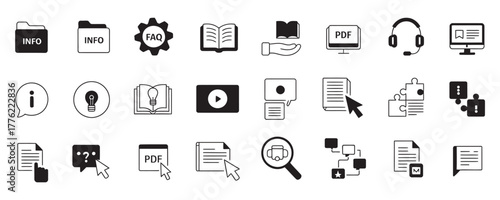 Engaging vector icon collection for website, app, and print design featuring help, information, FAQ, and support resources in minimalistic style