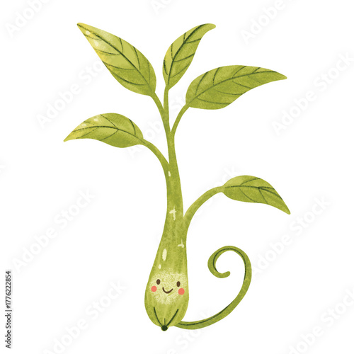Cute Smiling Water Spinach Plant