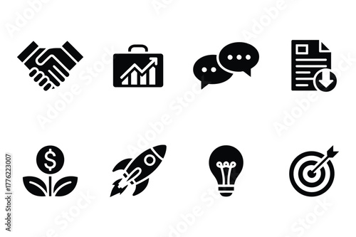 Set of business icons, representing various aspects of commerce and entrepreneurship