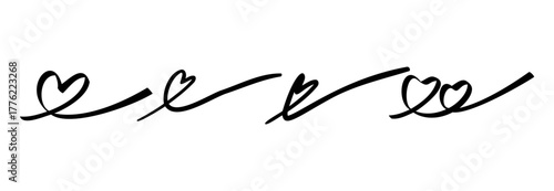 Hand drawn heart line art for love and valentine design, romantic doodle heart vector in simple minimalist style, and elegant love line illustration with cute decorative curves