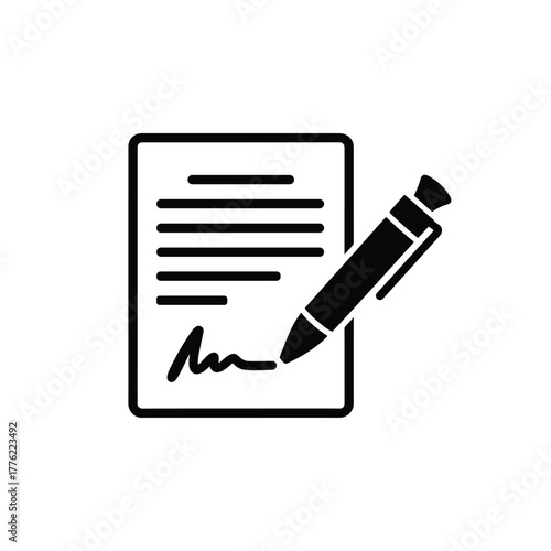 Contract signing isolated on white background with pen and document