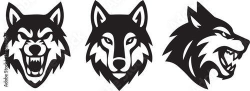 Aggressive wolf head mascot vector design set for sports team logo and brand identity