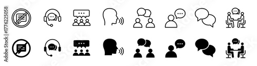 Communication icon set. Conversation, speech bubble symbol. Vector illustration.