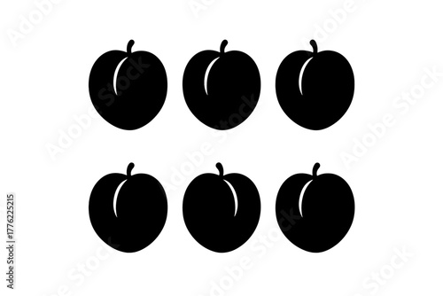 Six black silhouettes of apples arranged in two rows with a simple and clean design