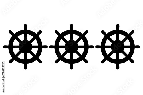 Three ship wheels symbolizing navigation and maritime adventure, perfect for highlighting themes of sailing and exploration