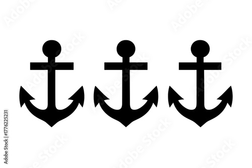 Black anchor symbols arranged in a row for nautical-themed design or decor ideas