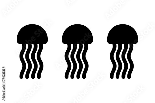 Unique jellyfish silhouettes swimming gracefully in a simple design against a plain background