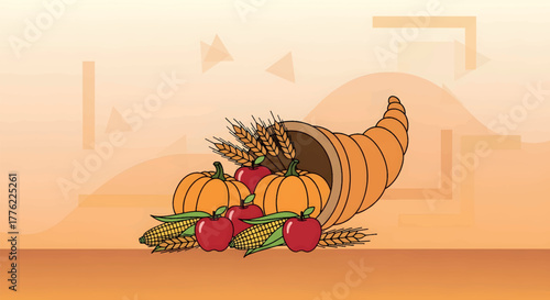 Thanksgiving Cornucopia Harvest Vector Illustration