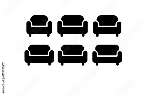 Different styles of couches arranged in a simple layout for a living space design concept in a minimalist style