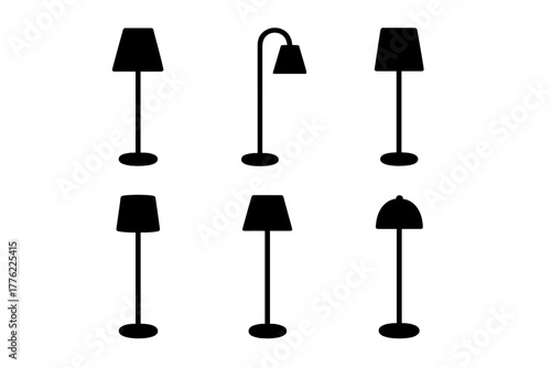 Different styles of floor lamps in various shapes and sizes displayed for home interior decoration