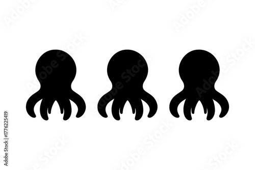 Silhouette of three octopuses swimming together in a calm sea, creating a playful underwater scene